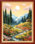 Dooxvey Cross Stitch Kit for Adults Beginners - Stamped Needlepoint Embroidery Kit, 11CT Pattern, Sunrise Forest Theme, 16x20 Inch - color: Artpattern45