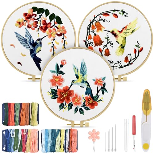 TINDTOP Hummingbird and Flower Embroidery Kit for Adults - color: Hummingbird and Flower