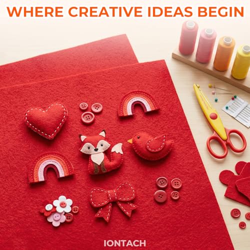 IONTACH 18" X 18" Soft Felt Sheets 1.6mm Thick (2 Packs, Red) - color: Red