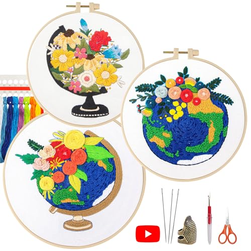 LX LERMX Embroidery Kits for Beginners, Adult Starter Cross Stitch Kit Needlepoint Complete DIY Kit with Unique Patterns, Hoop, Colorful Threads, Tools, Step by Step Instructions & Video Tutorial - color: Pattern 11 - 3PCS