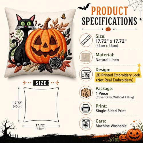 Halloween Pumpkin Black Cat Linen Pillow Cover 18x18 for Couch - color: Pa10060, size: 18" x 18" (Pack of 1)
