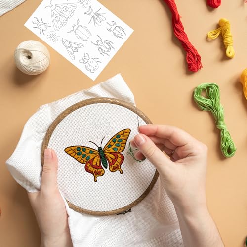 Rngmsi 4 Sheets Insect Water Soluble Embroidery Patterns for Hand Sewing - color: Insect