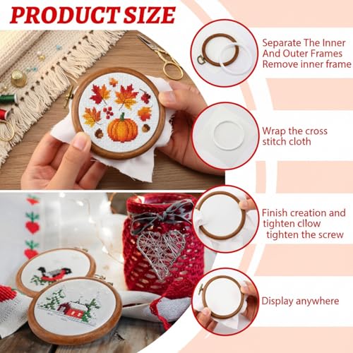Fiwochic 30 Pcs 3.6 Inch Mini Embroidery Hoops Bulk Walnut Wood Color
