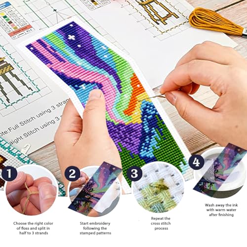 ORIGACH 6 Set Fantasy Dazzling Scenery Cross Stitch Bookmark Kit - style: Fantasy Dazzling Scenery