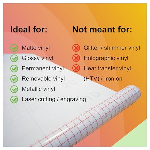 Clear Transfer Tape for Vinyl - 12’’ x 49 FT w/Red Alignment Grid Transfer Paper for Wall, Window, Crafts and Decals, Medium Tack Vinyl Transfer Tape for Permanent Adhesive Vinyl Sheets