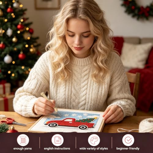 BEUNITONE Punch Needle Kit for Beginners Adults - Christmas Truck Design - color: 14-Christmas Truck