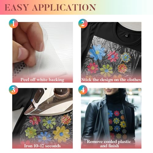 13 Pcs Multicolor Daisy Rhinestone Iron on Hotfix Transfer Decal, Bling DIY Patch Clothing Repair Applique T-Shirt Vest Shoes Hat Jacket Decor Clothing DIY Accessories - style: Multicolor Daisy