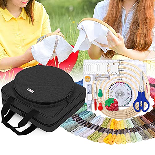 LoDrid Embroidery Kit, Embroidery Project Bag with Embroidery Kit, Black - color: Black