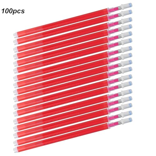 Pssopp Fabric Marker Pen Refills, Heat Erasable Smooth Writing Marking Supplies for Sewing Quilting Red Fabric 100 Pack