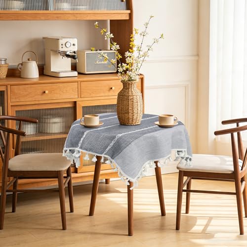 Small Gray Square Tablecloth 24x24 Inch, Cotton Linen Boho Nightstand Cover - color: Grey, size: 24" x 24" (Square)