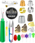 FIVEIZERO Sewing Thimble Kit for Hand Sewing, Metal Finger Protectors for Quilting, Mothers Day Gift, Includes Needle Threader, Embroidery Needles, Seam Ripper, Measuring Tape and Thread Snips - size: Upgraded Version