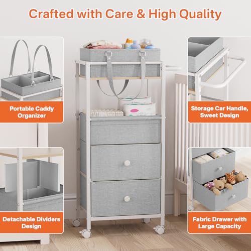 3In1 Modanais Baby Diaper Caddy Organizer Cart with Drawers, Light Gray - color: Light Gray
