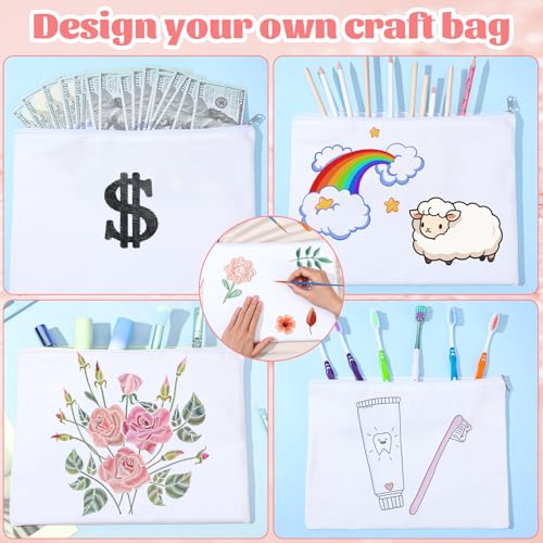 30 Pcs Canvas Zipper Pouch, 12x9 Inch Large Canvas Makeup Bags Bulk with Zipper, White Canvas Zipper Pouch Bags for Women, Blank Canvas Cosmetic Bag With Zipper for Travel, Toiletry, DIY Crafts
