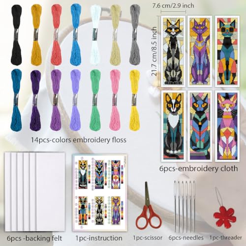 ORIGACH 6 Set Stained Glass Black Cat Cross Stitch Bookmark Kit - style: Stained Glass Cat