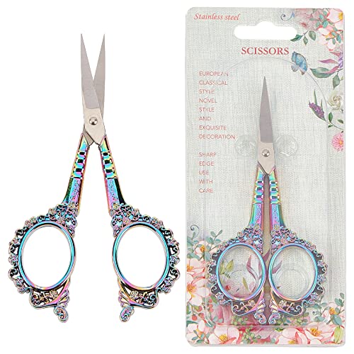 SUNNYCLUE 4.5Inch Vintage European Style Plum Blossom Scissor Sewing Scissors for Fabric & Paper Cutting Craft Threading Household Daily Use Cross-Stitch, Multi-Color - color: Rainbow Color-1pc-vintage Scissors