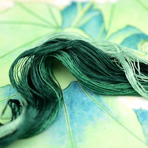 Natural Silk Thread – 6 Green Colors, 110m Each, Handmade Silk Embroidery Floss for Hand Embroidery, Cross-Stitch, Needlework Projects - color: 05