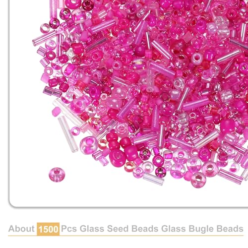 uxcell Mixed Glass Seed Beads 2-7mm Mini Loose Bugle Rose Red 1500Pcs - color: Rose Red, size: 2-7mm