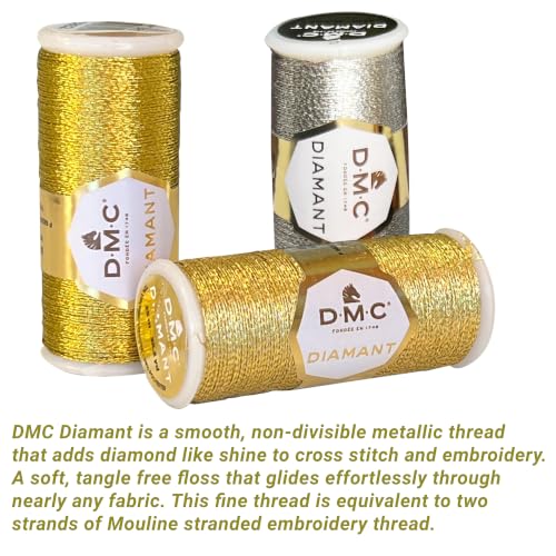 DMC Diamant EmbroideryThread Set, Bundle of Light/Dark Gold, Light Silver