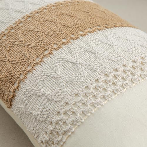 Lumbar Throw Pillow Covers Set of 1 (Beige & Brown, 12x20 Inch) - color: Single Striped, size: 20" x 12" (Pack of 1)