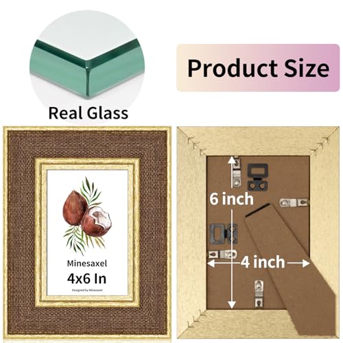 4x6 Picture Frame - Brown Fabric & Vintage Gold Border HD Real Glass with Easel for Tabletop/Wall (Family Photos, Kitchen Decor 1 Pack) - color: Brown-1pcs, size: 4x6