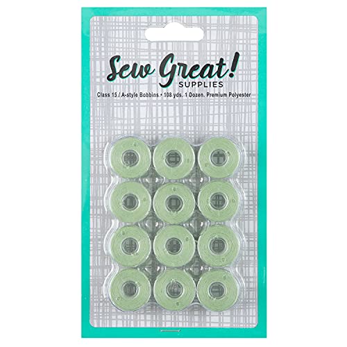 Sew Great Sewing Machine Prewound Bobbin 60 Weight Polyester Thread 12-Pack #493 Pastel Green - color: Pastel Green