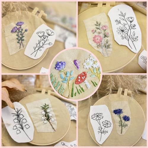 ZQmino 3 Sheets Stick & Stitch Water Soluble Floral Embroidery Patterns