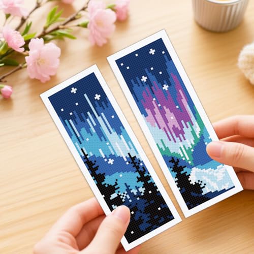 ORIGACH 6 Set Aurora Scenery Cross Stitch Bookmark Kit for Beginner - style: Aurora Scenery