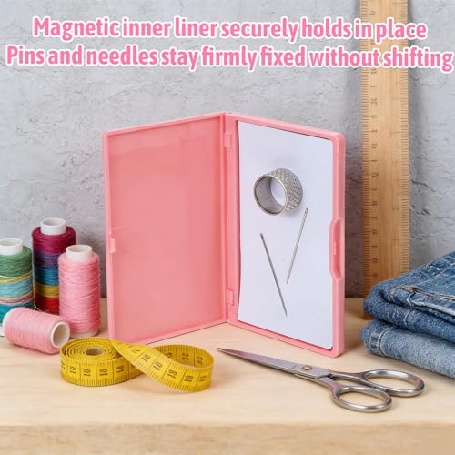 Magnetic Needle Case, Rectangle Pink Needle Holder for Sewing Knitting Crochet, Secure Embroidery Organizer, Needlepoint Accessories & Needle Minder Magnet Storage Case - color: Pink