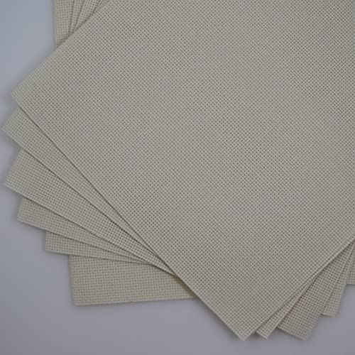KCS 6 pc of 12" x 18" 14CT Counted Cotton Aida Cloth Cross Stitch Fabric (Cream) - color: Cream