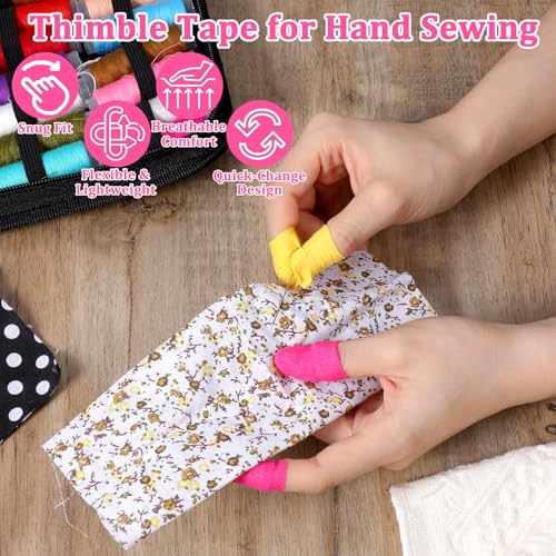 3 Rolls Thimble Tape for Hand Sewing, Self-Adhesive Cotton Bandage Wrap Finger Protector, Breathable Knitting Thimble Craft Tape for Quilting, Embroidery DIY Crafts (Yellow, Purple, Purple Red)