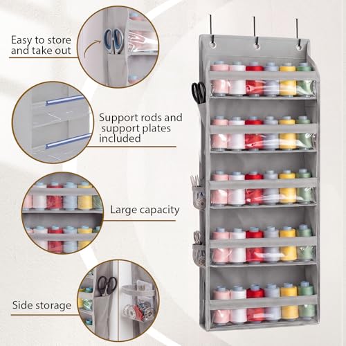 Tegeme 5-Tier Hanging Thread Holder with PVC Window & Side Pocket,Gray - color: Gray