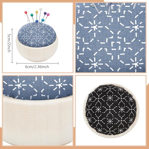 ACRNIGHEET 4 Set Sashiko Kits Pin Cushion Bowls, Hand Sewing Embroidery Pin Cushion Include 16pcs Sewing Needle, Thimble, Sewing Thread, Japanese Traditional Style Sashiko Supplies