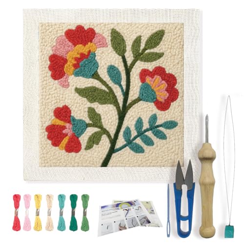 FREEBLOSS DIY Flowers Punch Needle Kit for Beginners Embroidery Punch Needle Starter Craft Set with Instructions Frame Embroidery Kit for Adults Gift Decoration,9.4x9.4inch - color: Multicolor
