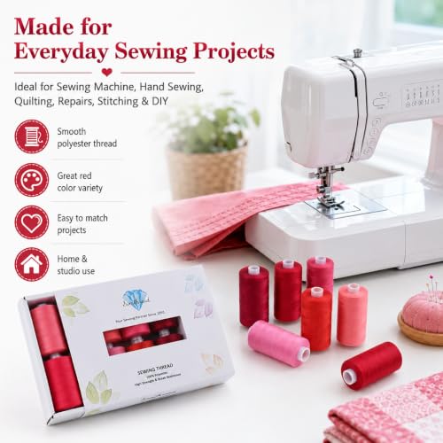 Simthread All Purpose Sewing Thread, 10 Spool Assorted Red Series 1000 Yards Each Bobbin Polyester Thread for Sewing, Handy Polyester Sewing Threads for Sewing Machine - (Red Series) - color: red series