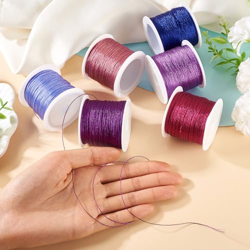 KISSITTY 328 Yards 6 Rolls Polyester Braided Metallic Thread Jewelry Beading Thread Thin Beading String Embroidery Threads for Jewelry Making Embroidery DIY Braided Bracelets Sewing Craft Bead Weaving - style: Assorted 3