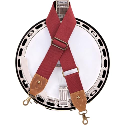 Nefelibata Banjo Strap,2"Wide Double Crazy Horse Leather Jacquard Embroidery Strap Adjustable Replacement,Multi-pattern Strap With Metal Clips - color: A#-burgundy