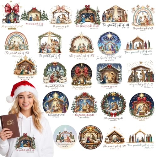 Dazoratix Christmas Iron on Transfers - 24 Sheets Jesus DTF Ready to Press - style: Christmas Jesus