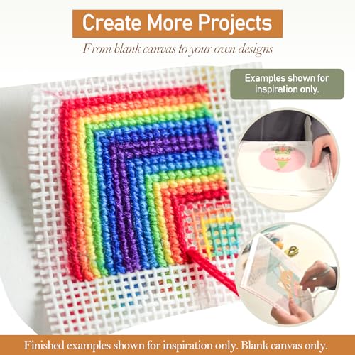Kaitiaki 18 Mesh Needlepoint Canvas 8 x 8 Inch, 8 Pack 100% Cotton 18CT Blank White Sheets with 5 Needles, Boxed No-Fold Refill Pack for DIY Needlepoint Embroidery Crafts - color: White 18mesh-8x8 in
