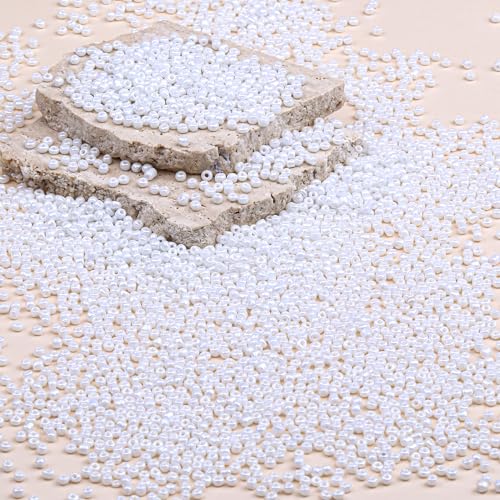 Legefo 4mm Glass Seed Beads Bulk, Cream White 6/0 Small Mini Pony Seed Beads, Tiny Round Craft Bead for Bracelet Necklace Wrist Jewelry Making Beading Weaving DIY Crafts Supplies, 1000pcs - color: Cream White