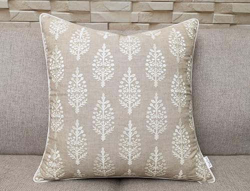 Floral Sprig Embroidered 20x20 Throw Pillow Cover, Natural - color: Natural-chandni, size: 20" x 20" (Pack of 1)