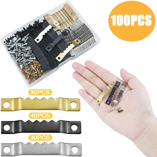 Sawtooth Picture Hangers,100 Pcs Black Steel Photo Frame Hanging Hangers 200 Screws for Wall Clock Paintings Wood Craft Decor Artwork Signs Posters Picture Frame Sketch Hanger,Cross-Stitch (Mix Color) - color: Mix Color