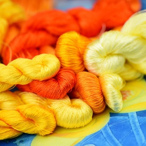 Natural Mulberry Silk Embroidery Thread – Yellow, 110m Each, Handmade Silk Floss for Hand Embroidery, Satin & Fringe Embroidery Thread（08） - color: 08