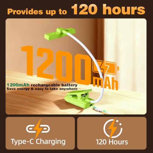 VAVOFO 24 LEDs Rotatable Book Light, Rechargeable Clip Reading Lamp - color: Neon Green
