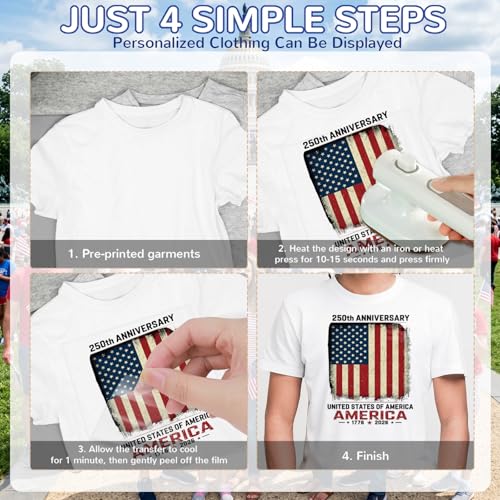 20Pcs Papiailove 250th America Anniversary Dtf Transfers Ready to Press 4th of July Iron on Transfers for Tshirts Independence Day Transfer Vinyl Stickers for Clothing Pillows Bag DIY Crafts - color: 250th Anniversary