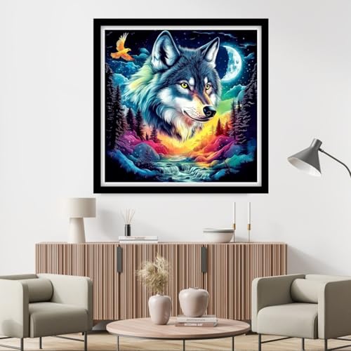 Fanxvivy Counted Cross Stitch Kits for Adults 11CT Unprinted Cross-Stitch Patterns Embroidery Kits Easy Cross Stitching Needlepoint Kits&Abstract Wolf Forest 18x18 inch - color: DIY-craft04