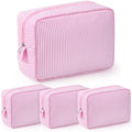 Sanwuta 3 Pcs Seersucker Makeup Bags, Light Pink - color: Light Pink