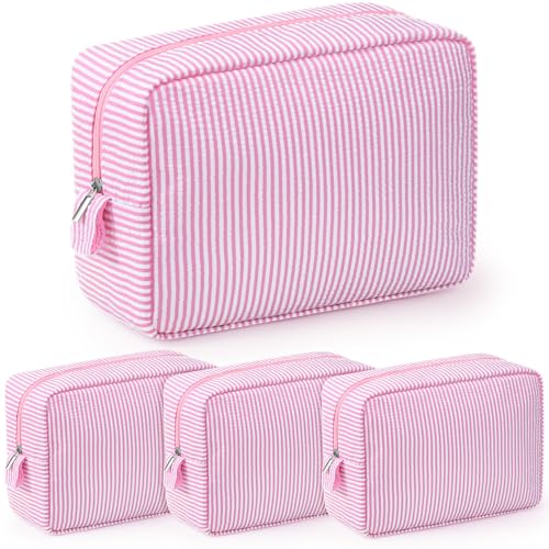 Sanwuta 3 Pcs Seersucker Makeup Bags, Light Pink - color: Light Pink