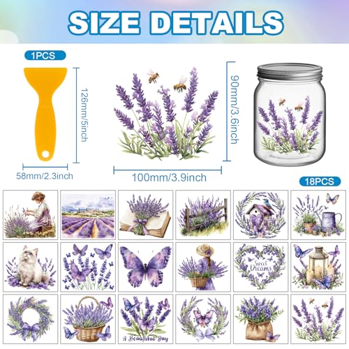 GLOBLELAND 18 Sheets Retro Lavender Rub on Transfer 3.9x3.6inch Colorful Flowers Butterfly Vase Home Decals Cat Cup Transfer Stickers for Furniture Vase Glass Art Crafts Decorations - style: Lavender
