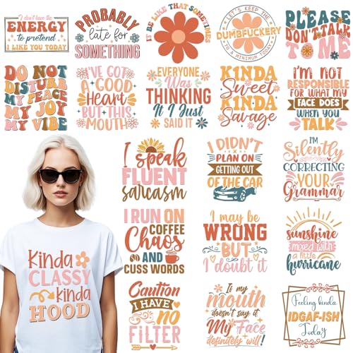 Dazoratix Funny Sarcastic Iron on Transfers - 20 Sheets Boho Sarcasm Ready to Press Black Humor Heat Transfer Clothing Patches Appliques Decals T-Shirts Women DIY Crafts Clothes Pillow Bag Decorations - style: Funny Sarcastic