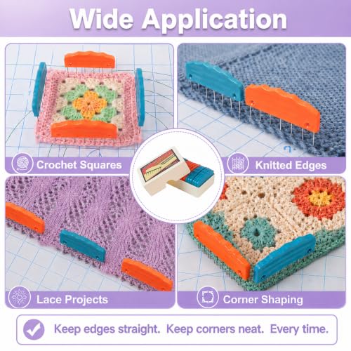 20pcs Knit Blocking Pin Kit, Knit Blockers Combs for Crochet Knitting Blocking Board Mats, Knit Blocking Pins for Crochet Projects Sewing Lace Needlework Projects Tool (Orange Blue) - color: Orange Blue